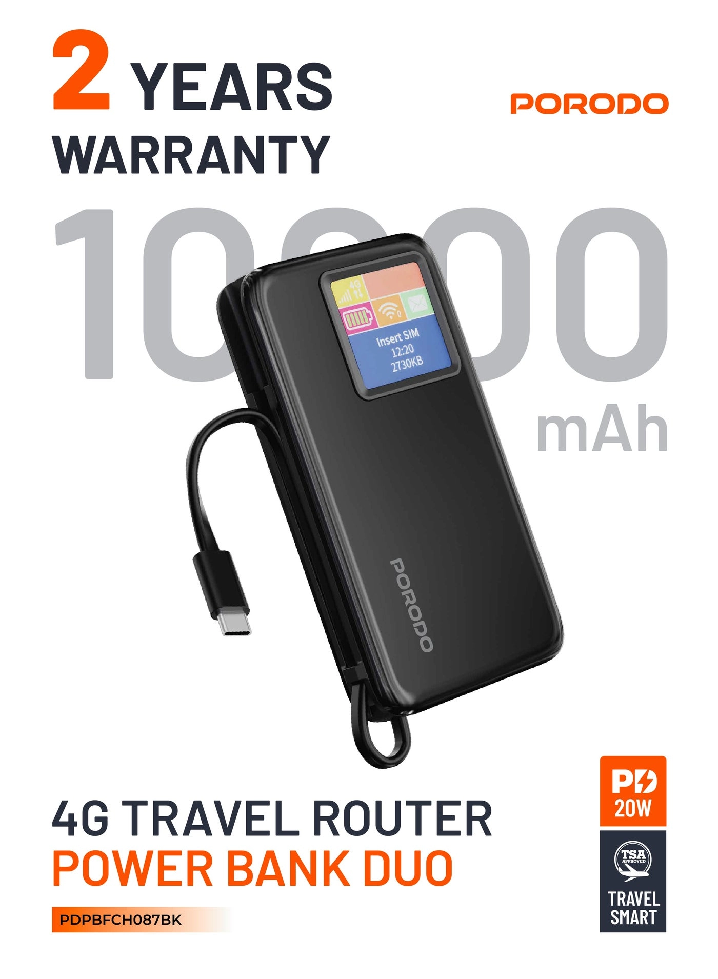 Porodo 4G LTE Pocket Router WiFi 6 - 150 Mbps