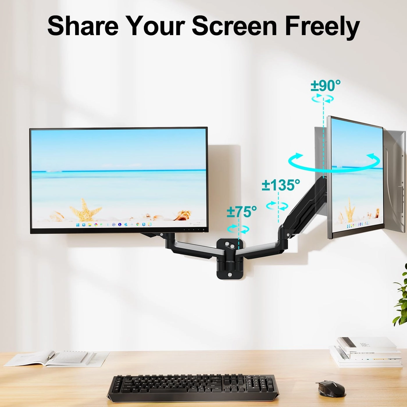 Dual Monitor Wall Mount - 2 Monitors 13 to 32 Inch VESA 75x75/100x100