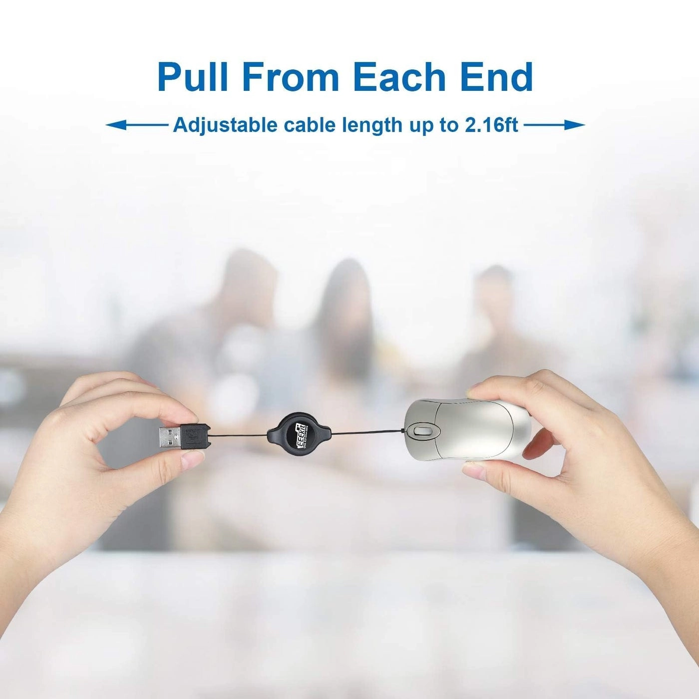 Mini Retractable Cable Wired USB Optical Mouse - USB Wired