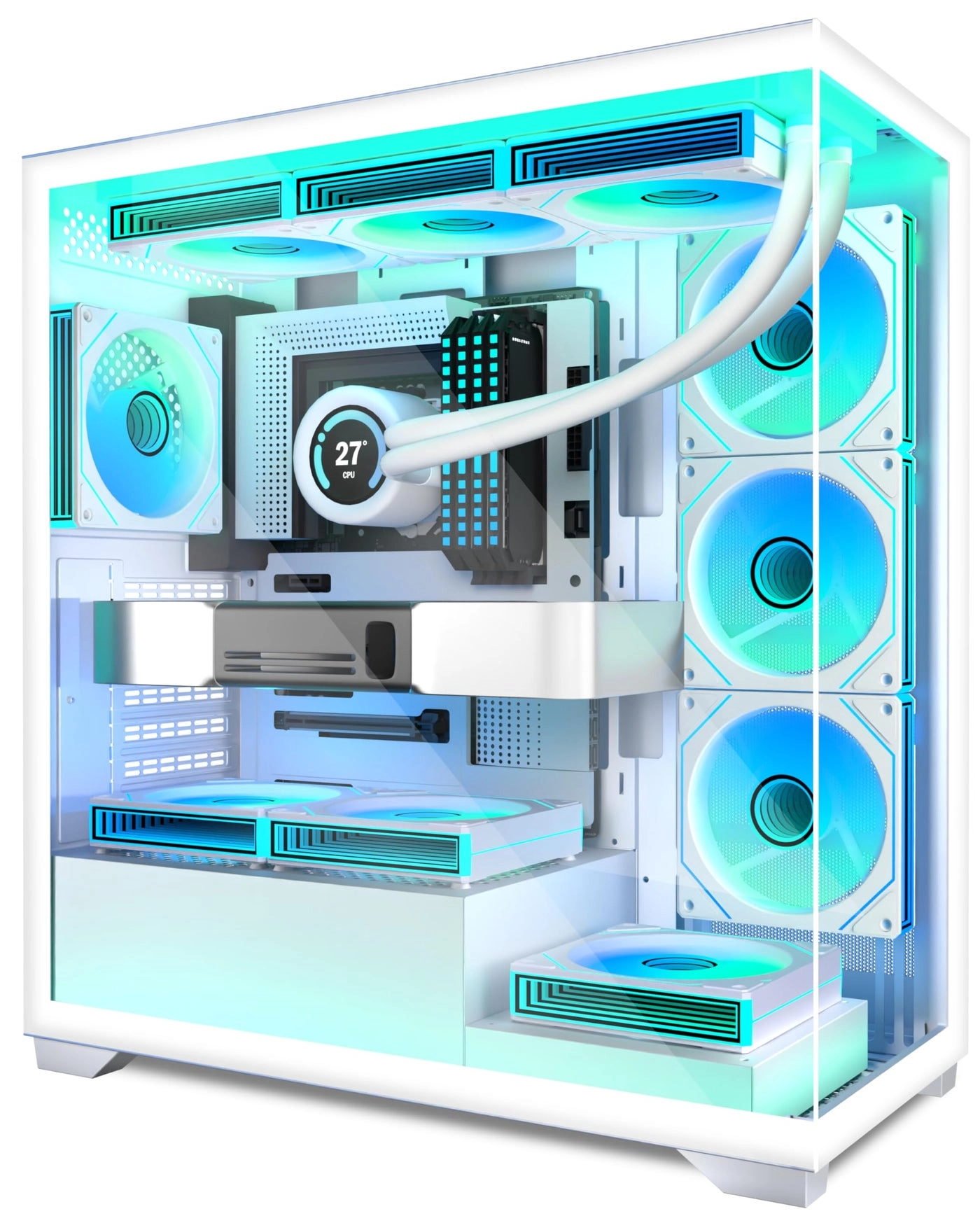 ANSAITE ATX PC Case - Full-View Dual Tempered Glass Mid Tower
