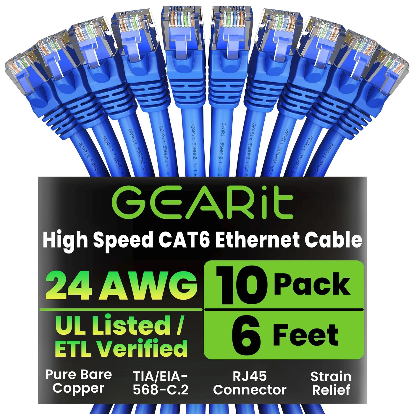 GEARit Cat6 Ethernet Cable - 6 ft Pack
