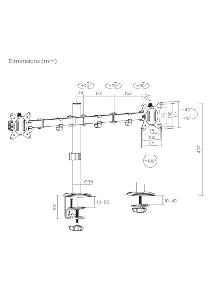Dual Monitor Stand - 32 Inch 75mm x 75mm or 100mm x 100mm
