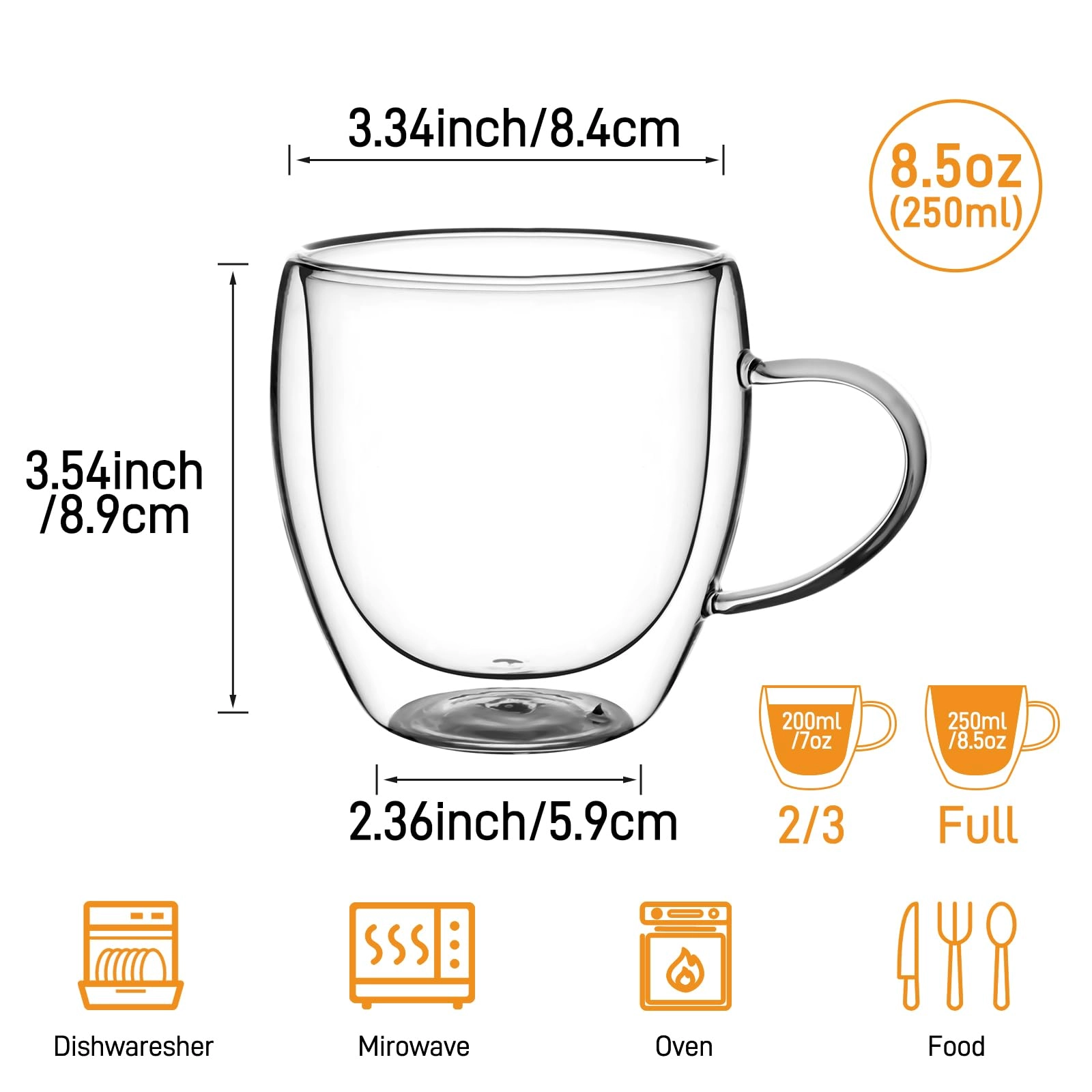 Double Walled Glass Mug - 4 pcs - 250 ml