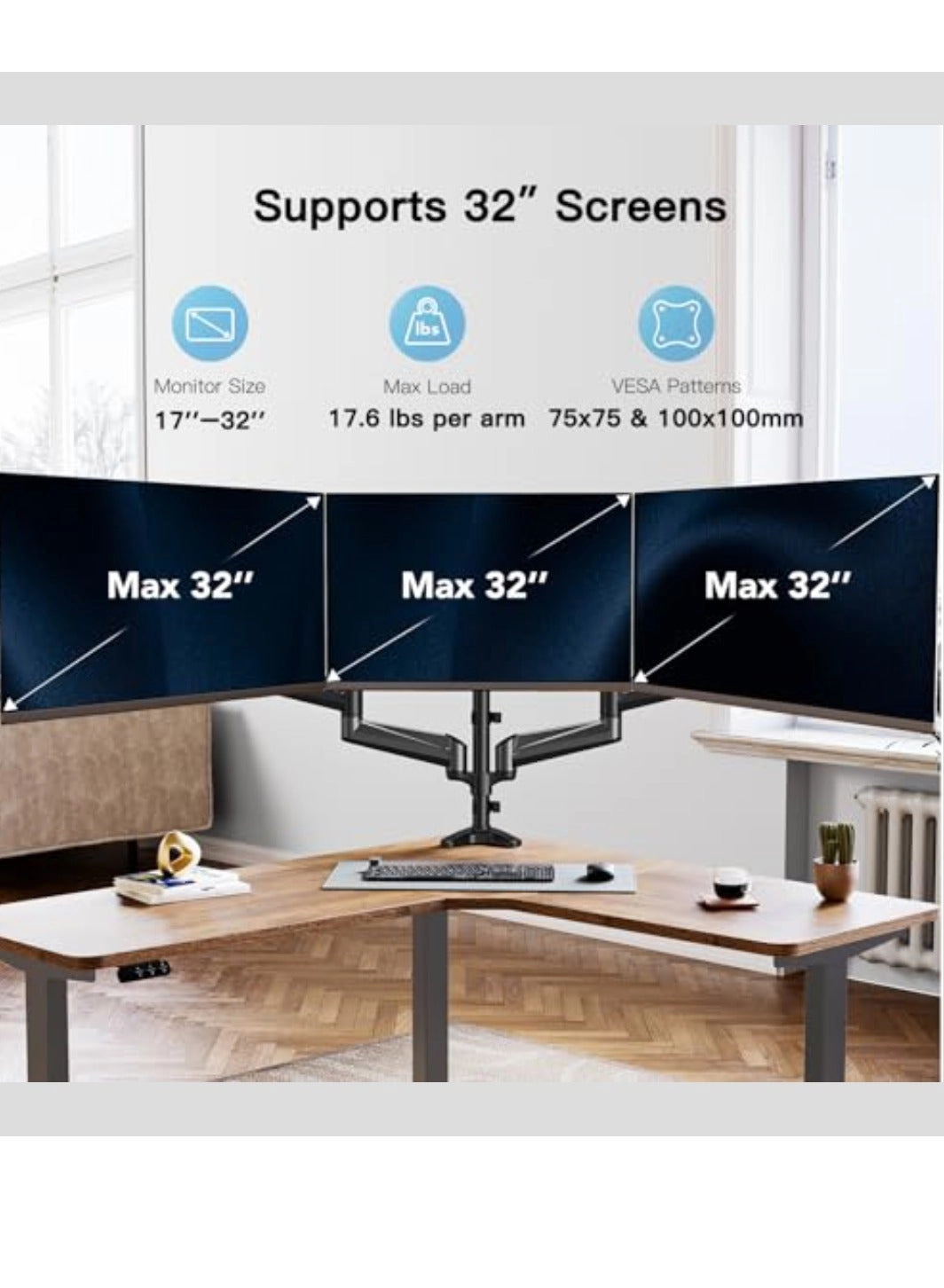 Monitor Mount 3 Monitors - 17-32 Inch