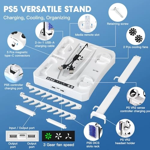 Stand for PS5 Slim - 4-Port USB Hub Horizontal Mount