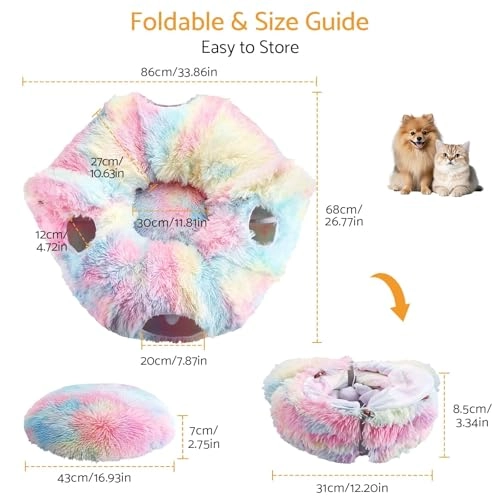 Cat Tunnel - 86L x 68W x 21.6H centimeters long-hair plush