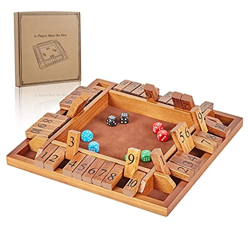 ApudArmis Shut The Box - 4 Player Wooden with Dice