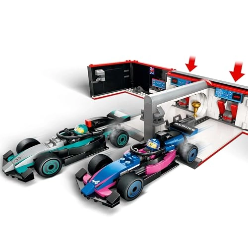 F1 Garage (60444) + Mercedes-AMG + Alpine Cars