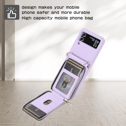 Miagon Case - Faux Leather Zipper Purse Wallet Phone Cover for Samsung Galaxy Z Flip4