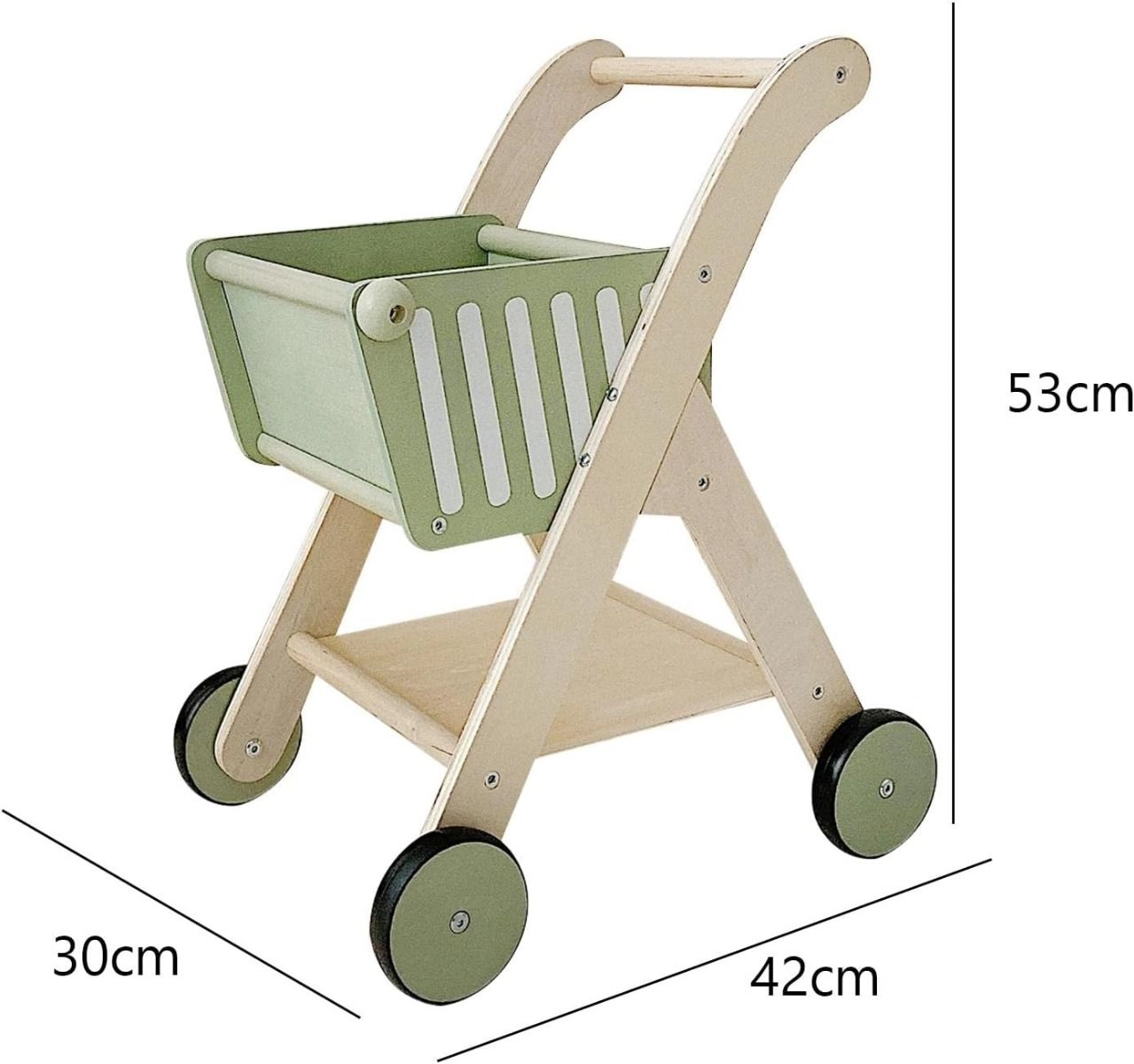 Wooden Shopping Cart Pretend Play Baby Walker - Green 3+