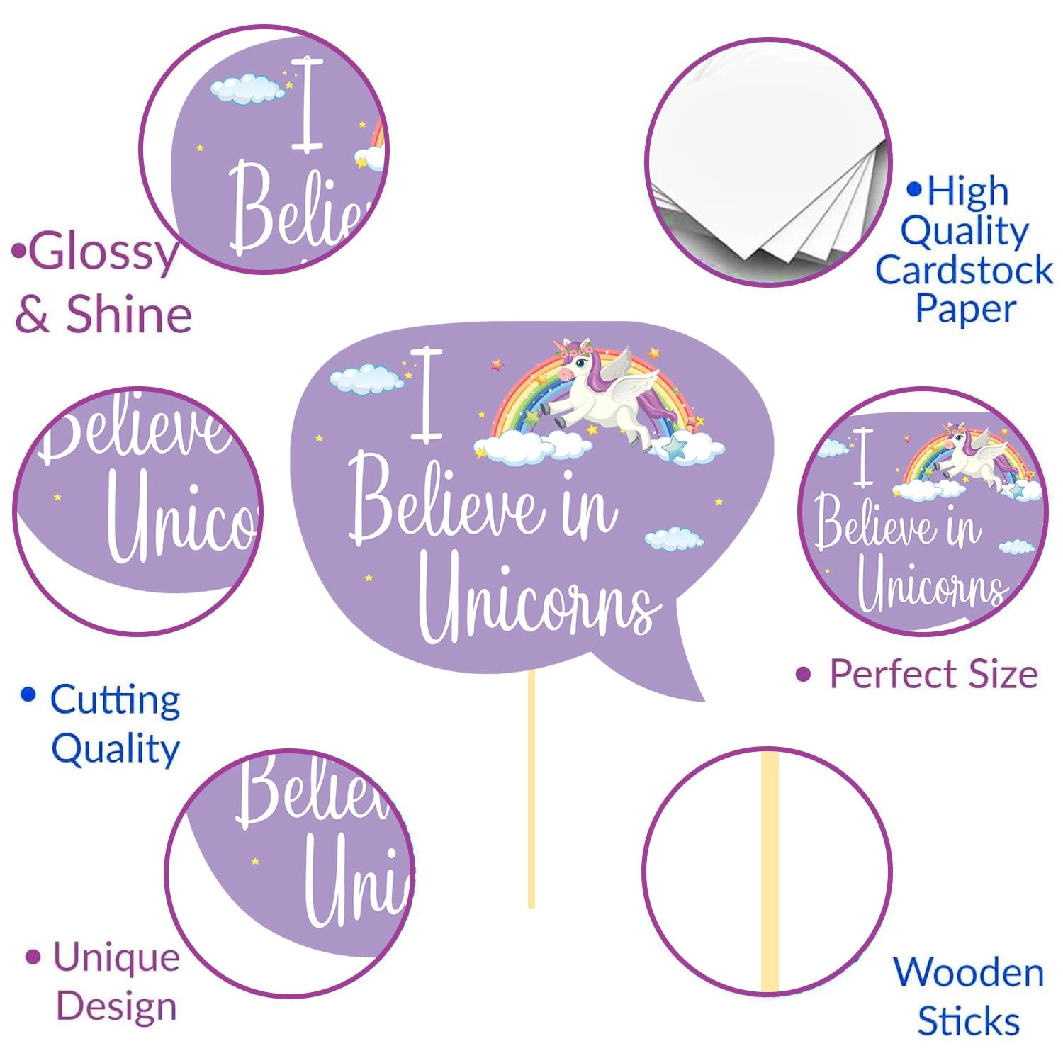 Unicorn Theme Photo Booth Props - 15 Count Birthday