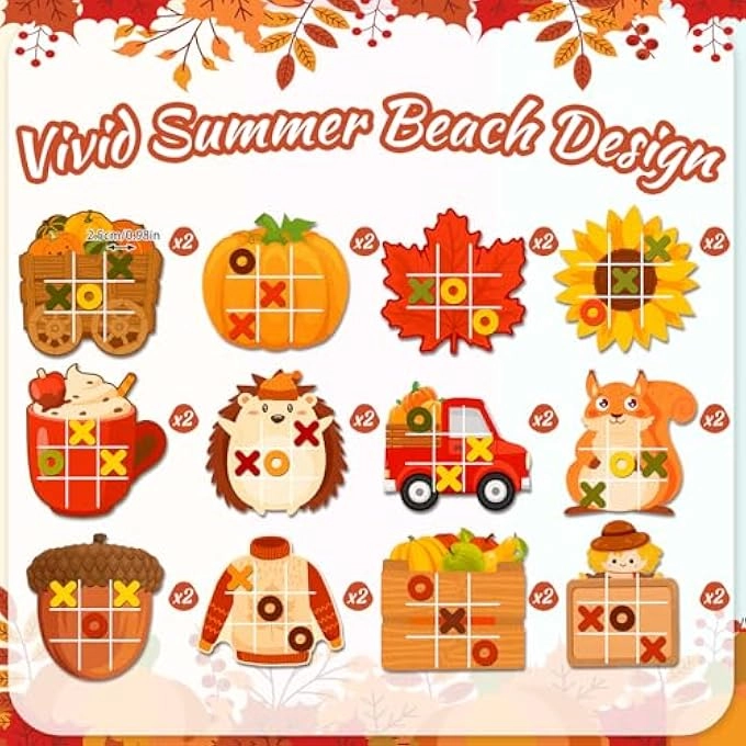 Pumpkin Maple Tic Tac Toe - 24 Fall Party Favors Pack