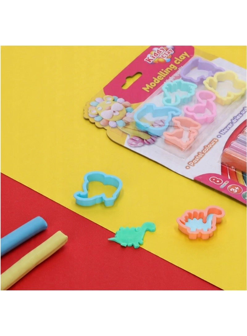 Kiddy Clay - 8 pcs + Molds - 6 pcs + Knife 15 pcs.