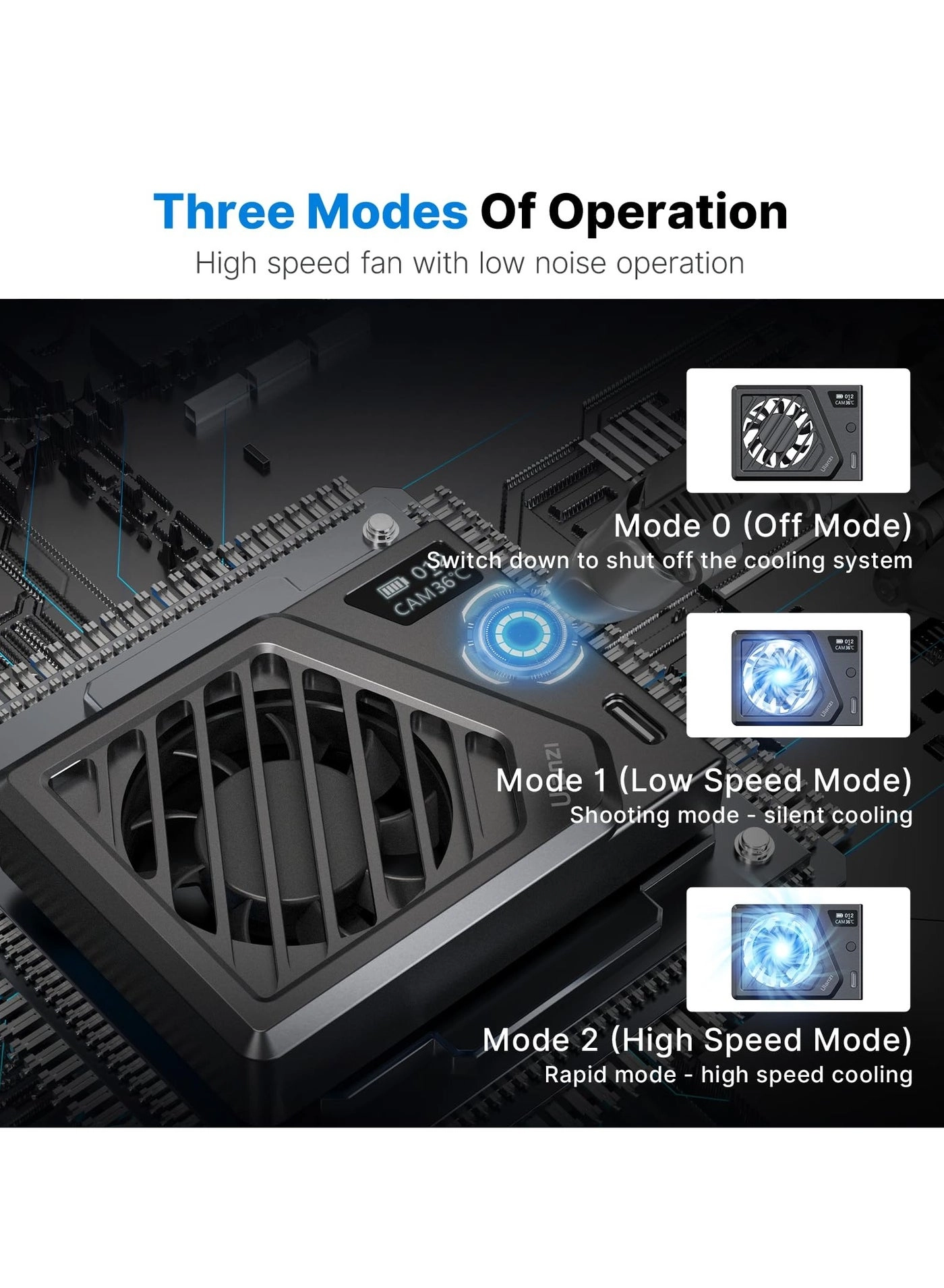 Camera Cooling Fan - Black 200mAh Type-C