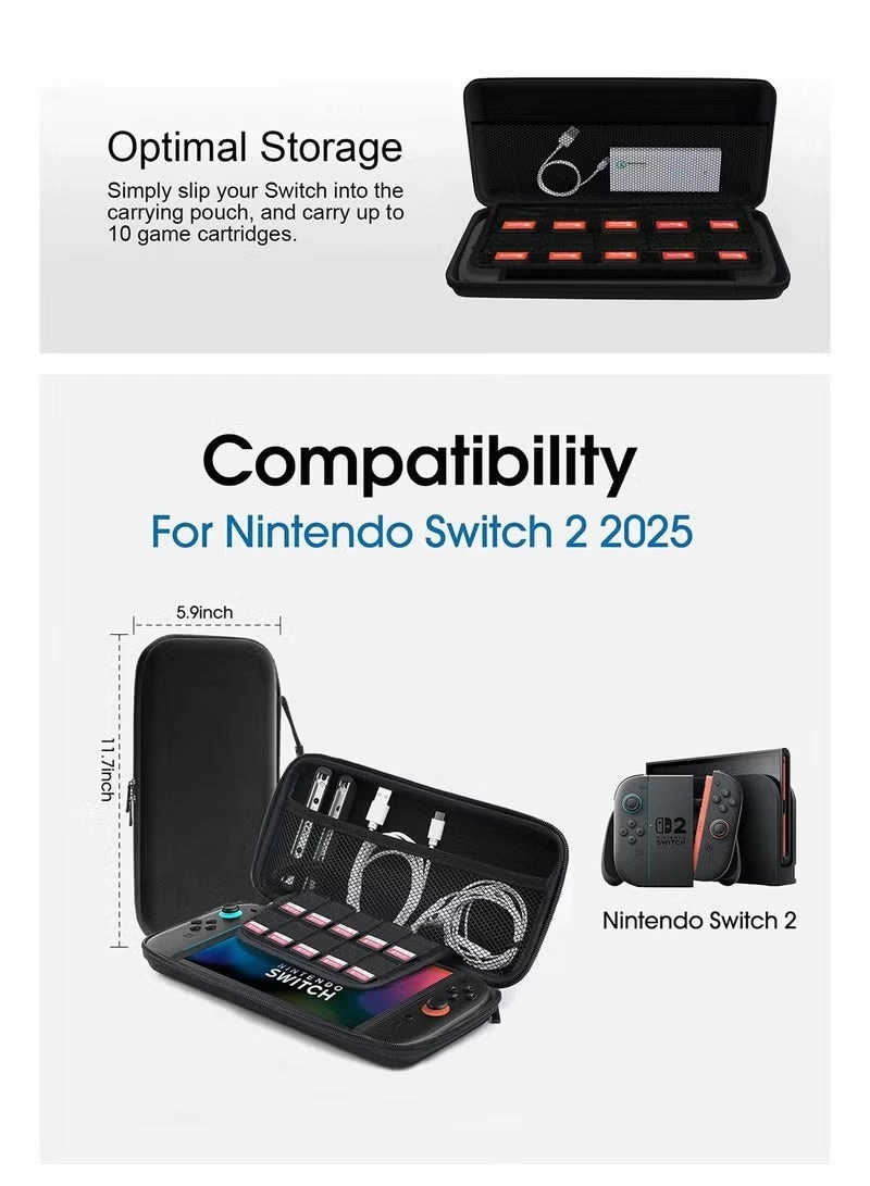 Carrying Case + Screen Protectors + Joystick Caps + Crystal Shell + Controller Covers - Switch 2