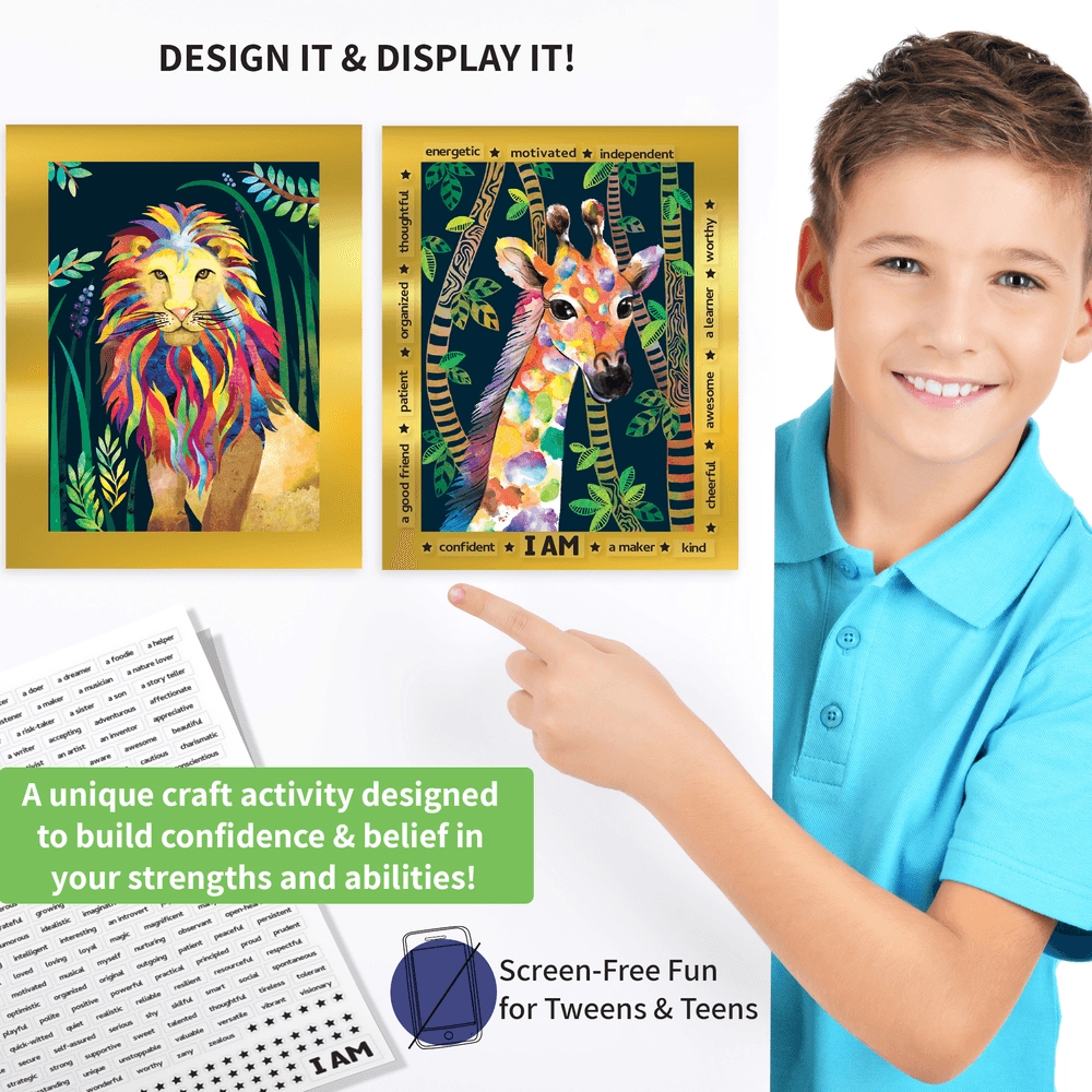 Scratch Art Animal Power - 12 canvases 50+ foil sheets wooden stylus