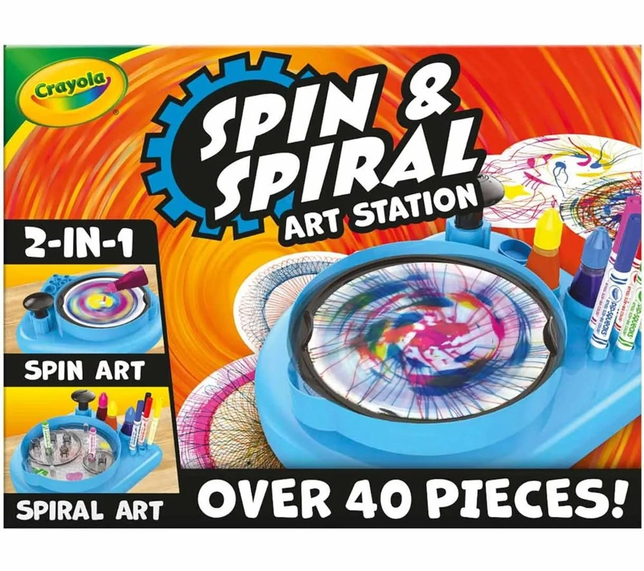 2-In-1 Spin & Spiral Art Station - 20 Paper Discs 6 Pip Squeaks Skinnies Markers