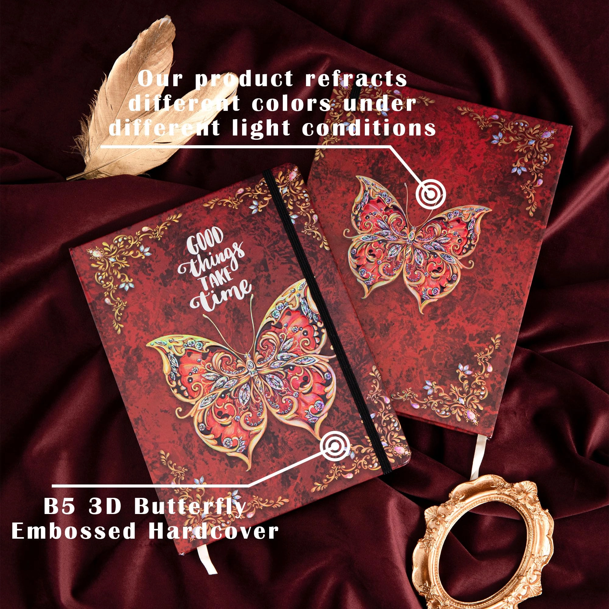 3D Butterfly Embossed Writing Journal B5 Hardcover - Lined 192 Pages