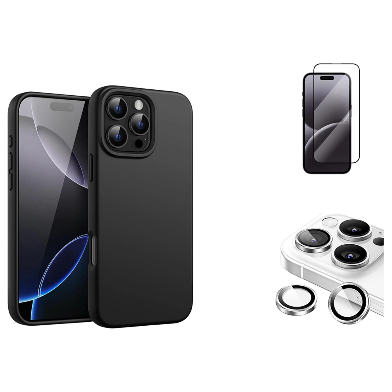 MagSafe Case + Screen Protector + Lens Protector - Silicone, PC Case Screen Protector for iPhone 16 Pro