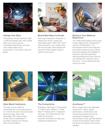 Swift Go 16 - 16" 1TB 32 GB Intel Core Ultra 9 185H