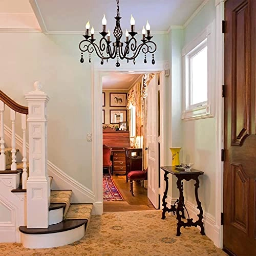 8-Light French Country Crystal Candle Chandelier - 35.4"/90cm