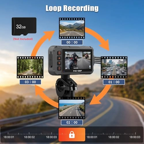 GPS Waterproof Motorcycle Dash Camera - 1080P