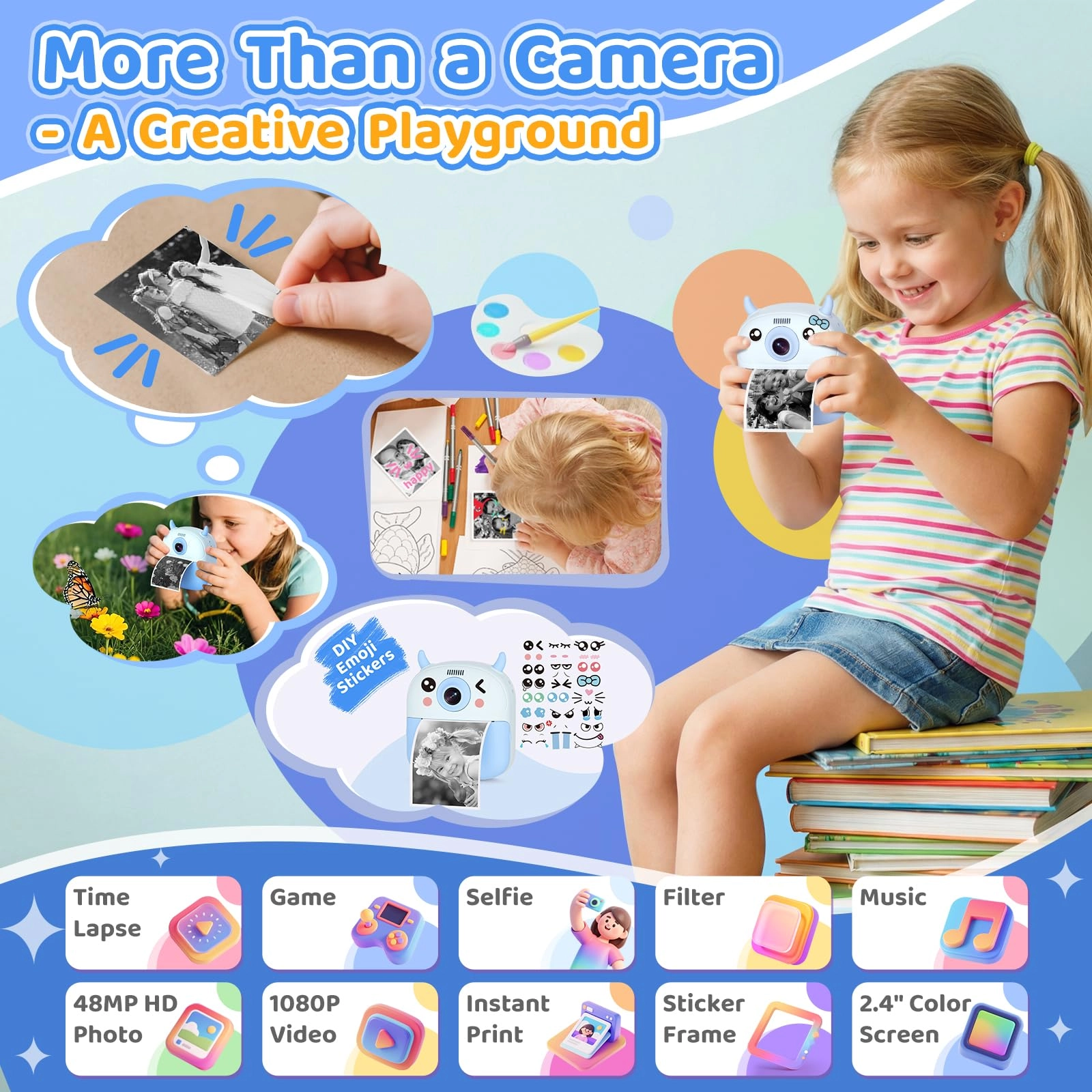 Kids Camera Instant Print - 1080P 2.4" Screen