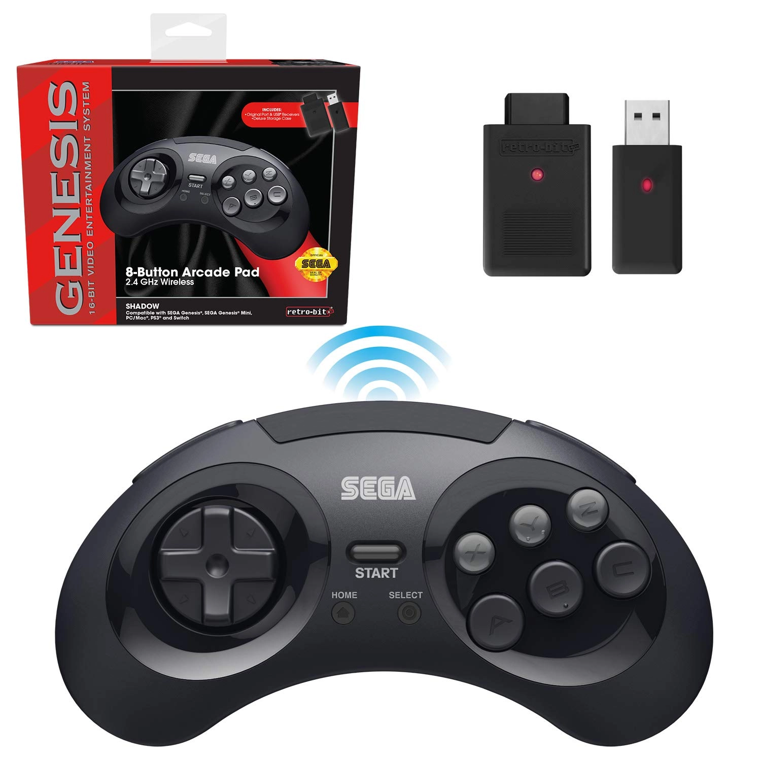 Retro-Bit Sega Genesis Wireless Controller - Black