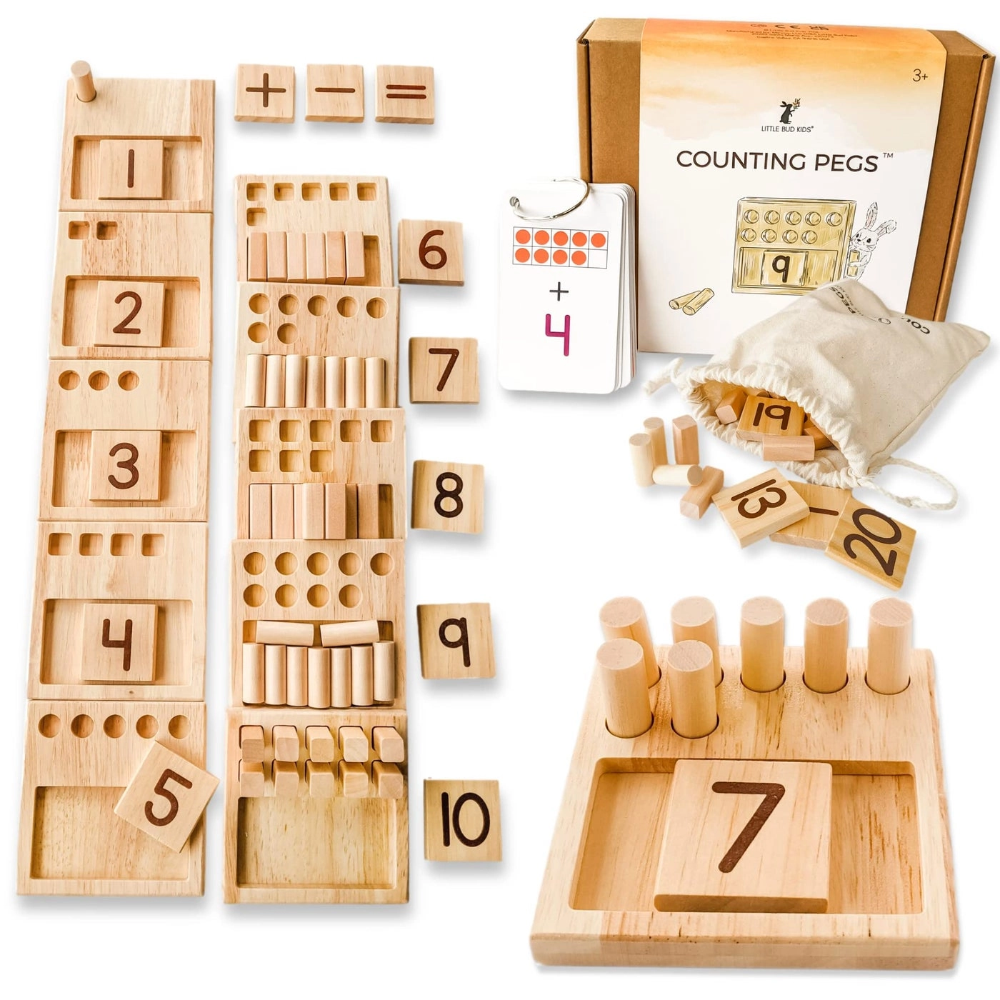 LITTLE BUD KIDS Counting Pegs - 3-6 59 pieces