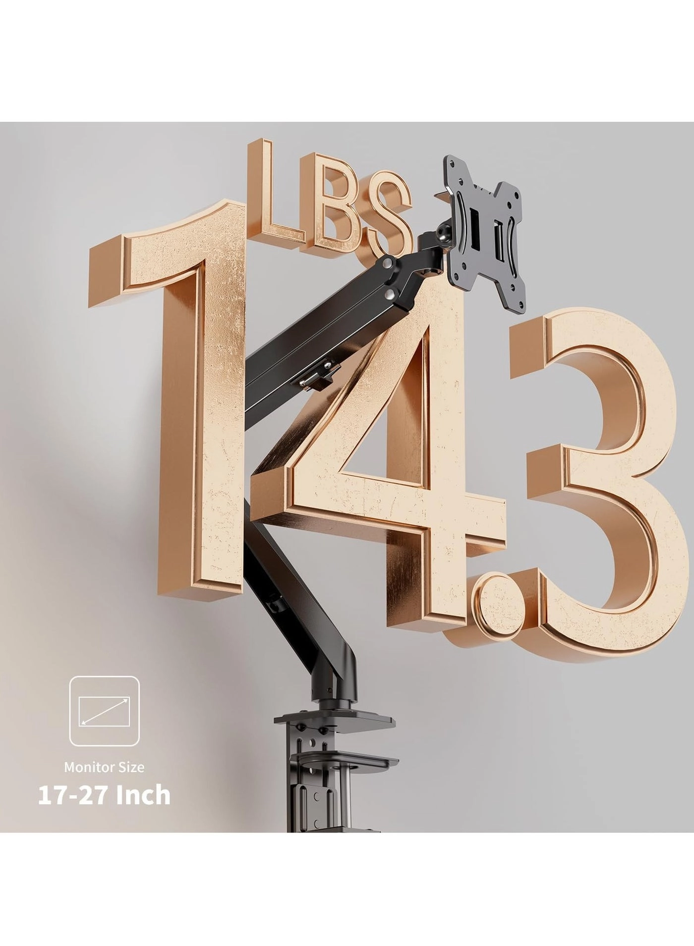 Single Monitor Mount - Gas Spring Full Motion 17-27 Inch