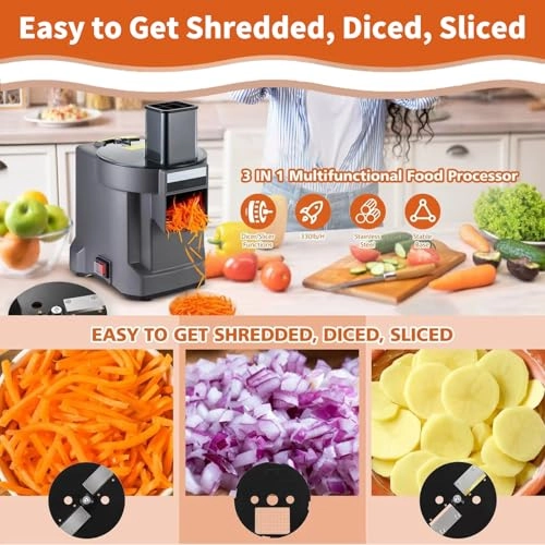 3-in-1 Electric Vegetable Cutter - 100W Stainless steel blades