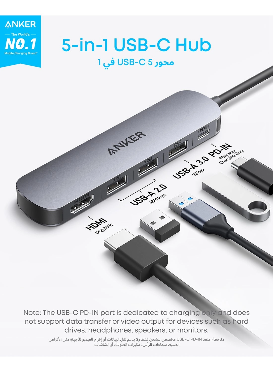 Powerextend 5 in 1 USB C Hub - 100W 4K 5Gbps