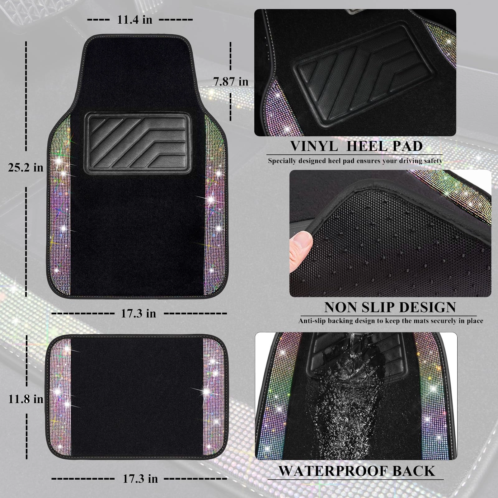 Bling Diamond Car Mats - 4.0 Count Universal Fit