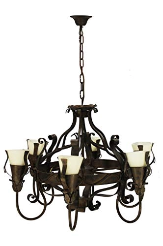Wagon Wheel Chandelier - 6 Lights Brown