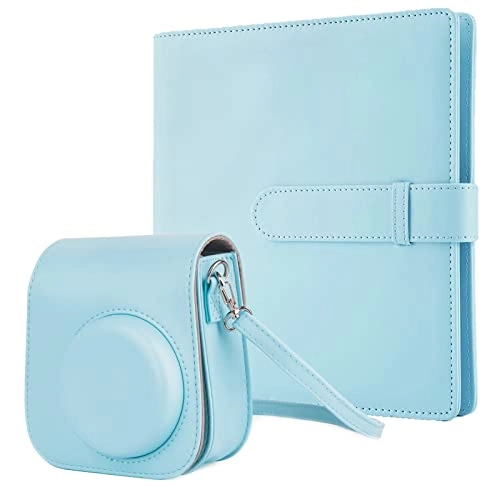 Mini Photo Album - 256 Pockets + Instant Camera Case - Blue