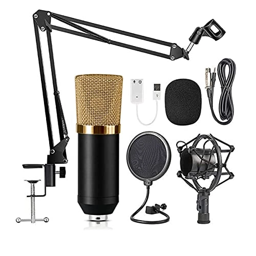 BM700 Kit USB+XLR Microphone Suspension Scissor Arm Stand + Shock Mount + Wind Screen Pop Filter + Mounting Clamp + USB Sound Card
