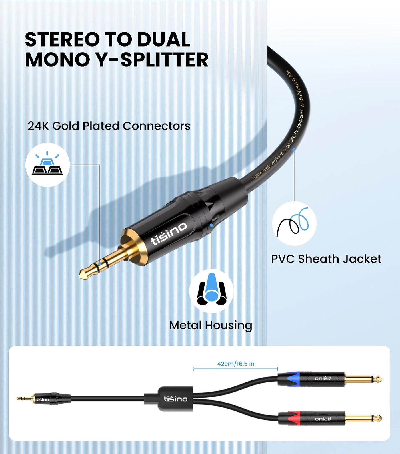 1/8 to 1/4 Stereo Cable - 6.6 feet