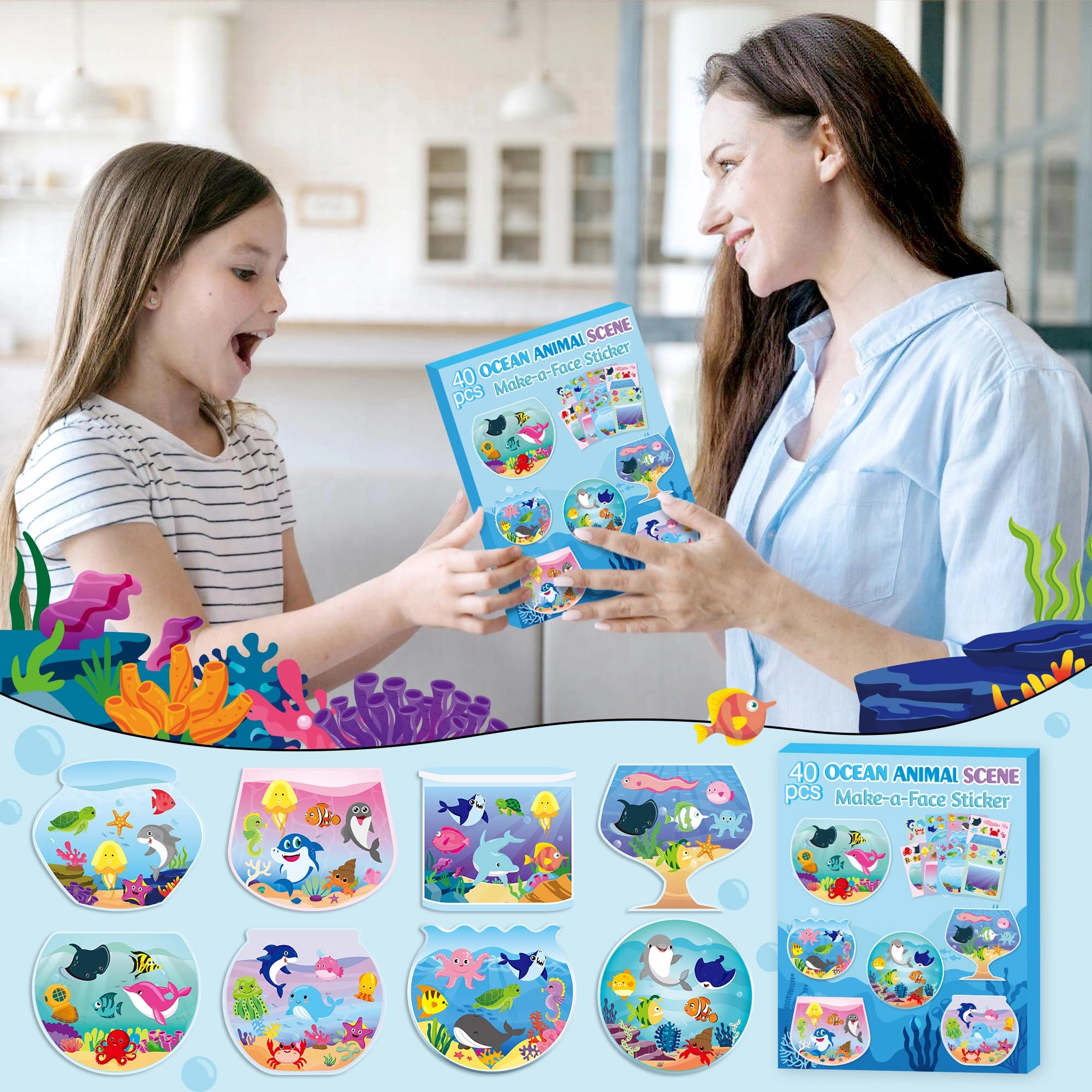 Ocean Animal Sticker Book Make a Face 40 pcs