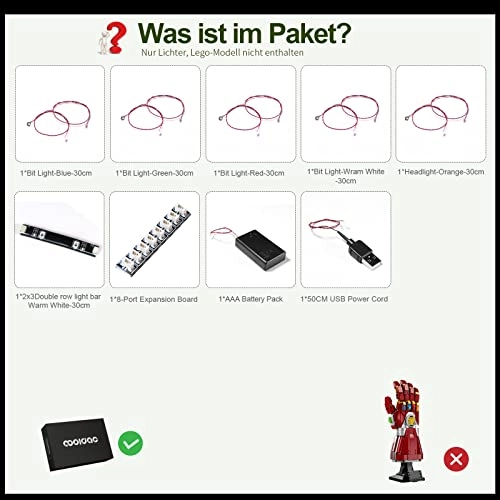 LED Light Kit - Plastic Marvel 1 for LEGO Iron Man Nano Gauntlet 76223