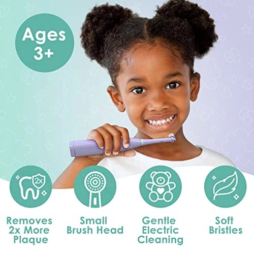 Kids’ Electric Toothbrush Set - Ages 3+ 2 Brush Heads 2-Minute Timer