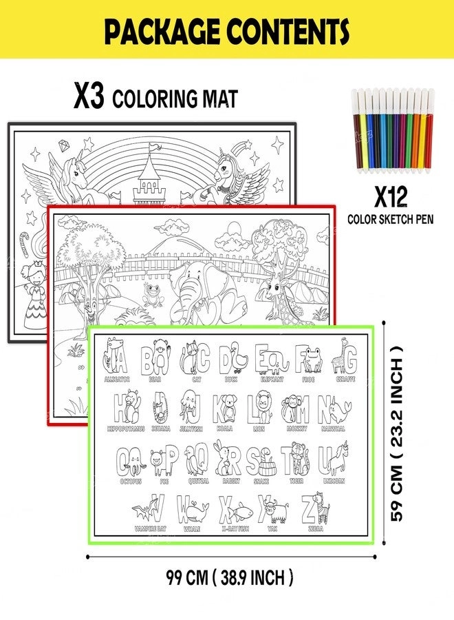 Coloring Mat - Pack of 3 12 colorful, non-toxic sketch pens