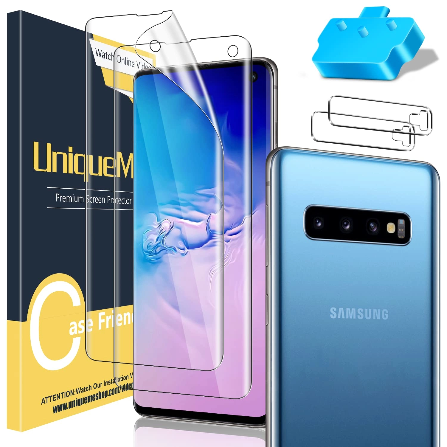 UniqueMe Flexible TPU Screen Protector + Tempered Glass Camera Lens Protector for Samsung Galaxy S10 (3+2 Pack)