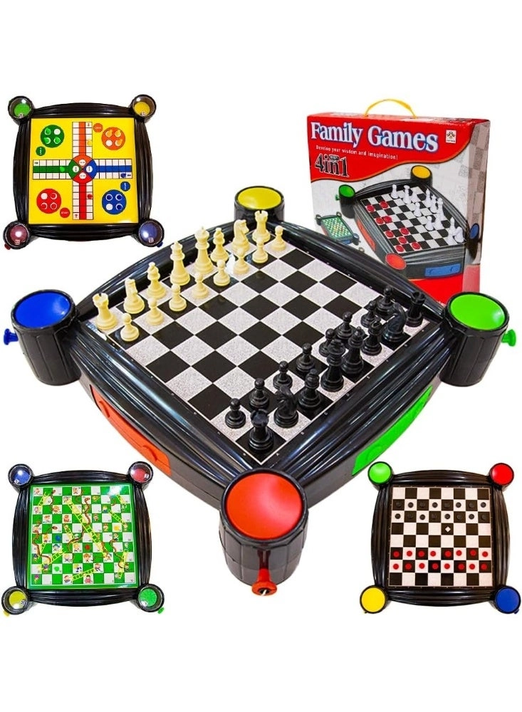 4 in 1 Family Board Games Set - Chess Checkers Ludo