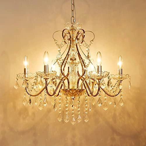 5-Light K9 Crystal Chandelier - Gold Adjustable Chain 59"
