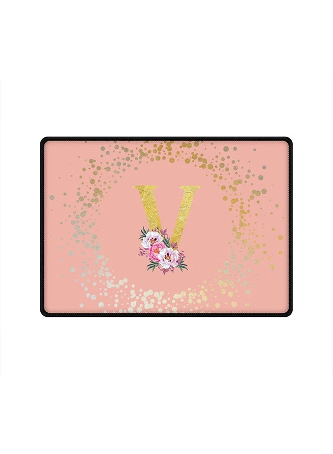 Custom Monogram Initial Letter Floral Pattern V Cloth Gaming Mouse Pad - 35x25 cm
