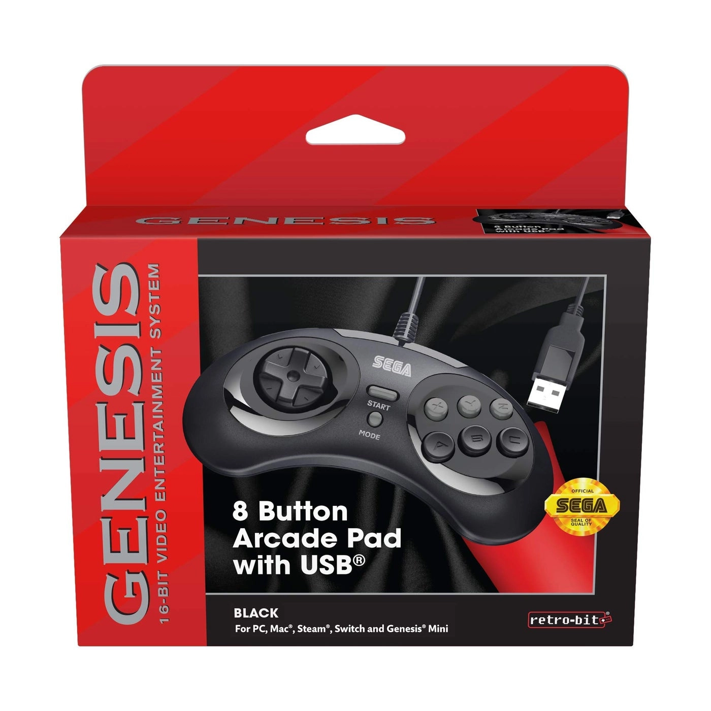 Sega Genesis USB Controller - Clear Blue Sega Genesis Mini PS3 PC Mac Steam Switch