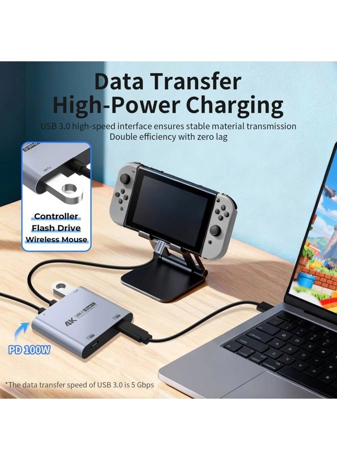 4-in-1 Dual USB-C Display Hub - 4K@60Hz 100W PD USB 3.0 5Gbps