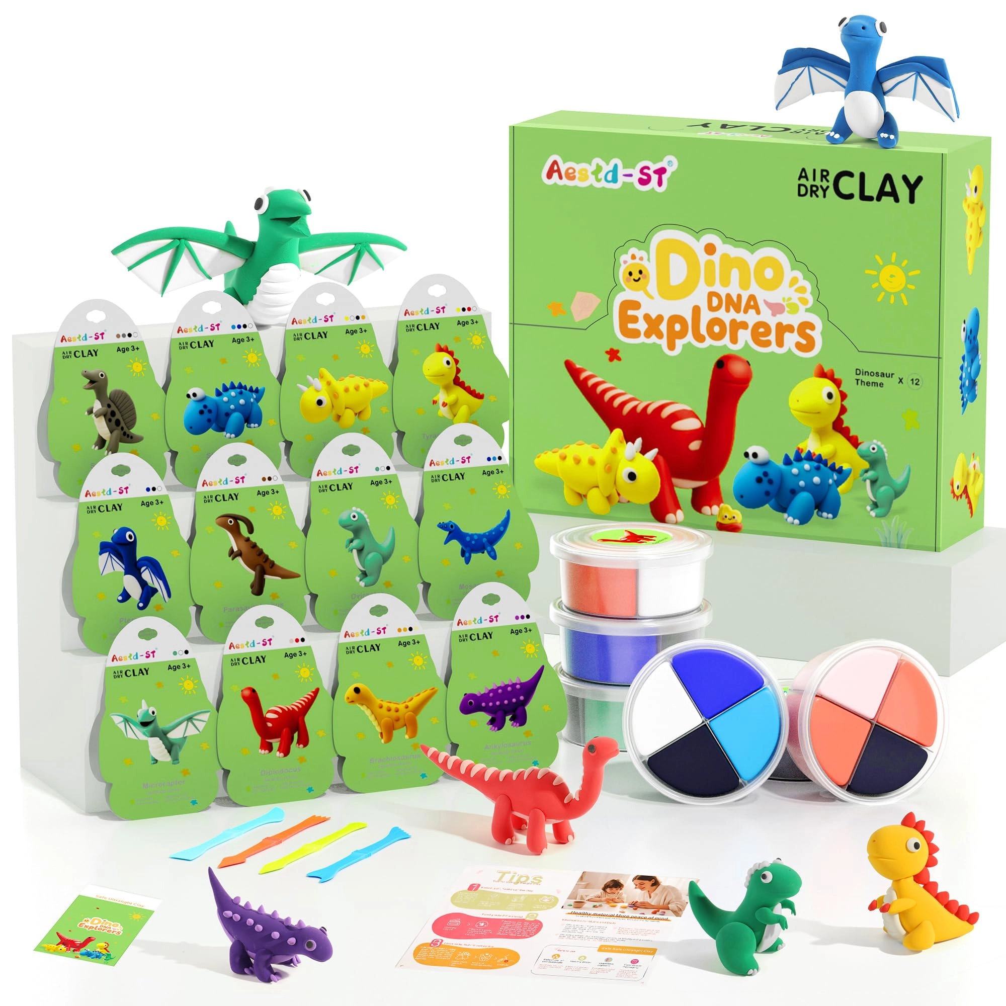 Aestd-ST Air Dry Clay Kit - Dinosaur Theme - 3+ years 12 pcs