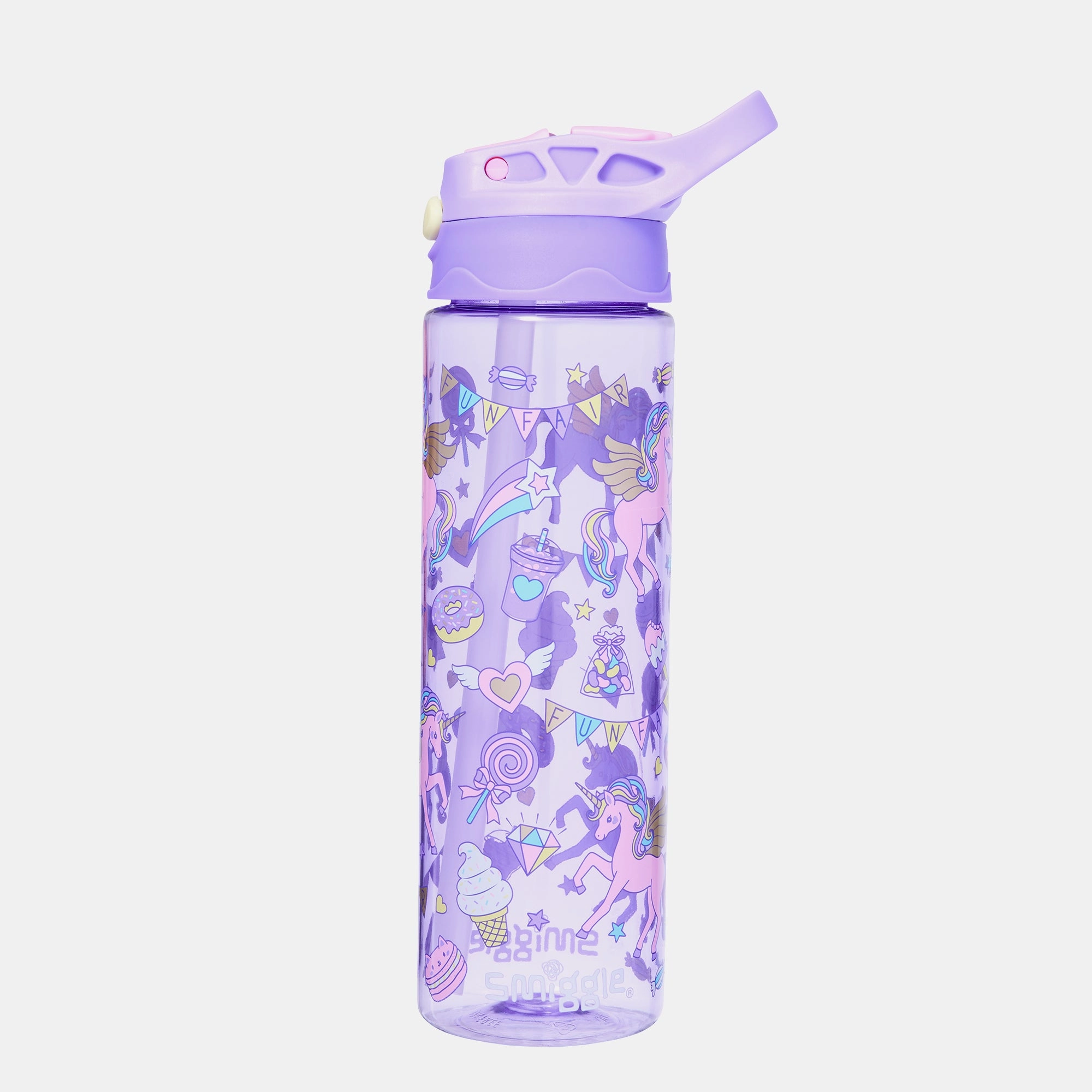 Smiggle Fun Fair Water Bottle - Flip Straw - 650 ml