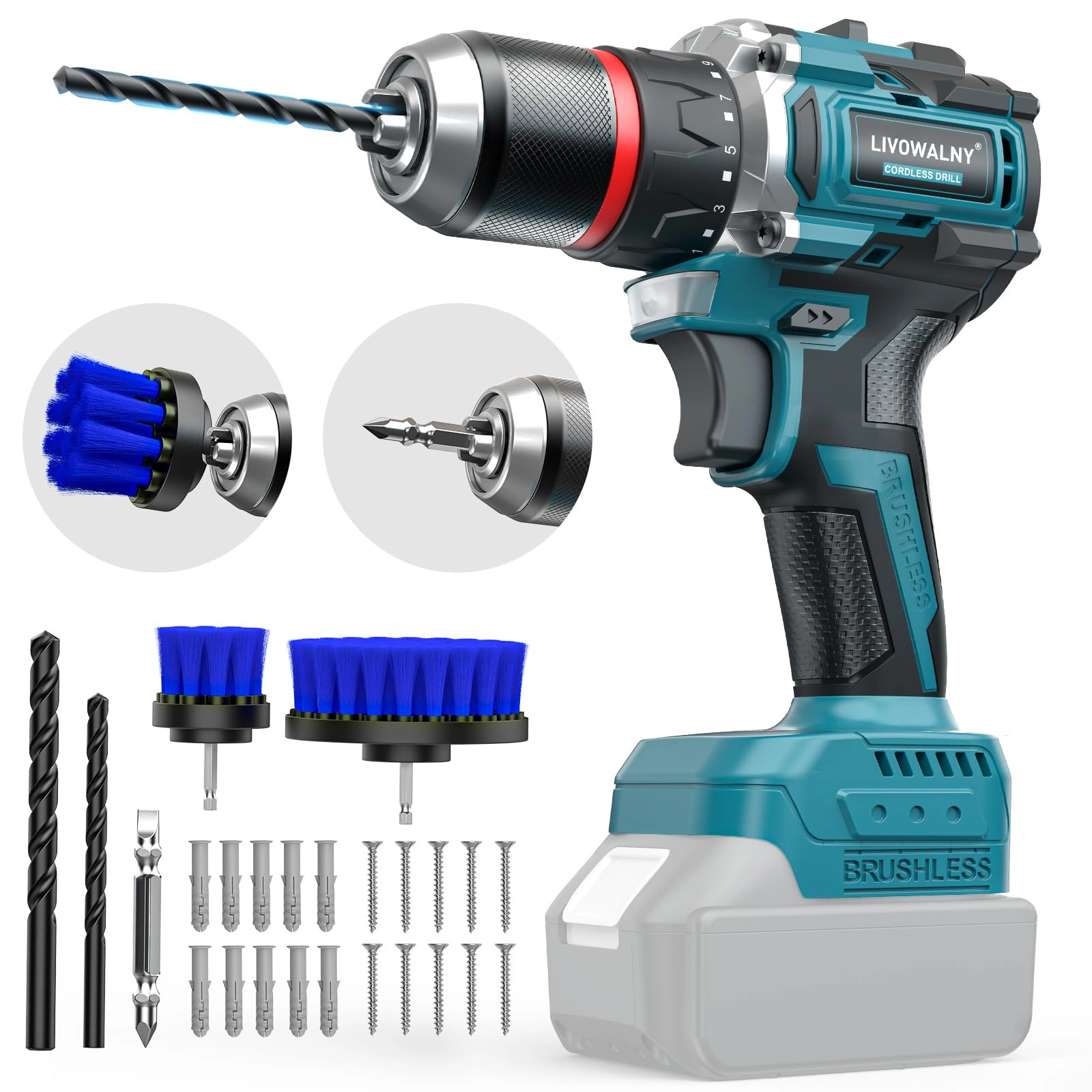 LIVOWALNY Cordless Drill Set - 18V 50 Nm 2-Speed